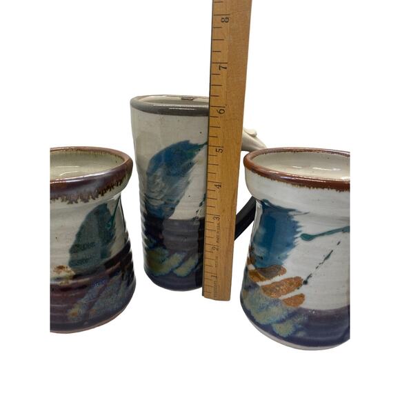 Hand Thrown Studio Art Pottery Handled Coffee Mugs and Tumbler SET Of 4 - Picture 5 of 13